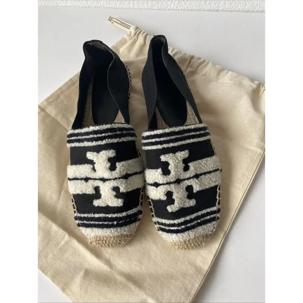 New  Tory Burch Double T Espadrille in Black & White Size 10.5 US8 $198